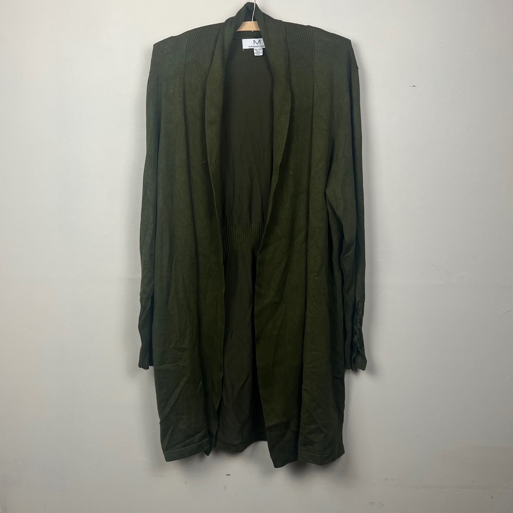 Magaschoni Womens Olive Green Open Front Shawl Collar Lace Up Cuff Cardigan XXL